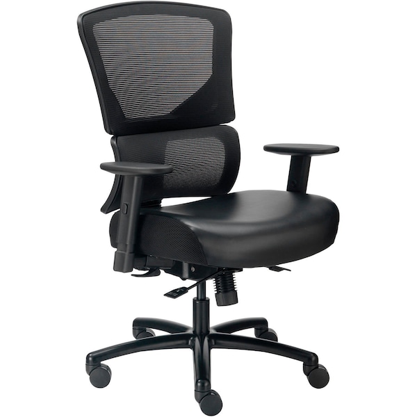 24 Hour Big & Tall Mesh Back Chair w/High Back & Adj. Arms, Synthetic Leather, Black
